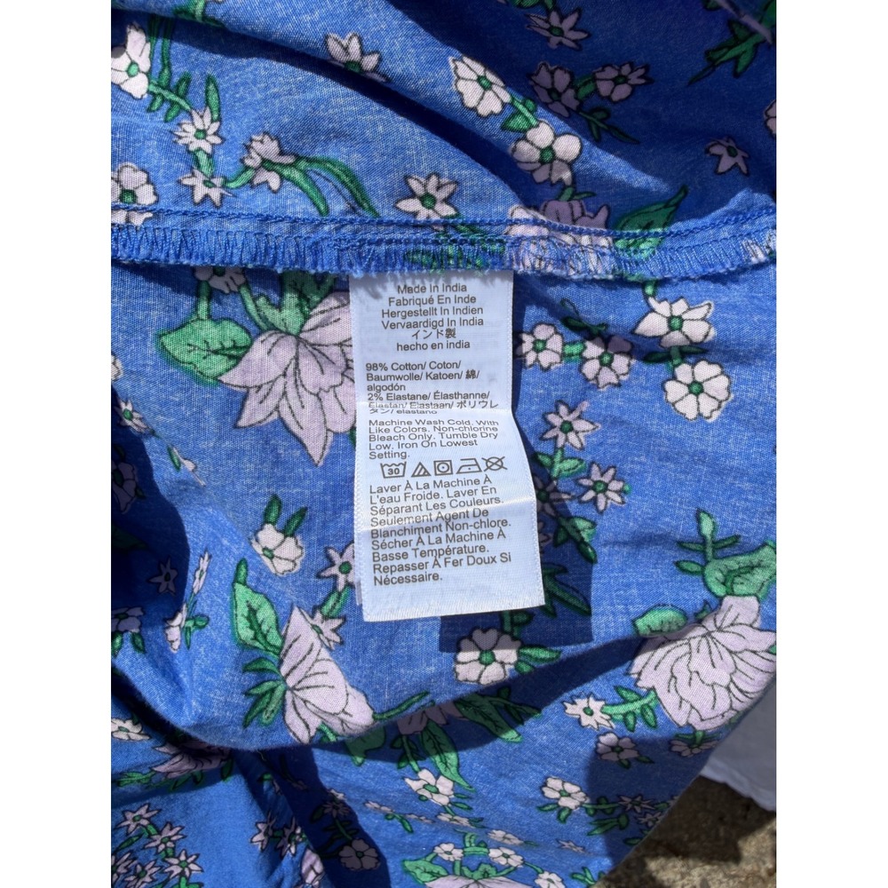 J. Crew Ruffle Neck Blouse Womens Blue Floral Flutter Sleeve Top Medium - Picture 5 of 7